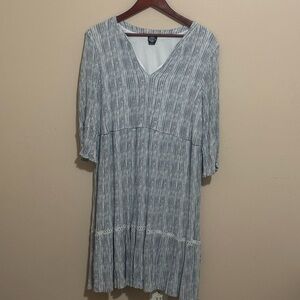 Cottagecore Beachy Light Gray Striped Long Sleeve V-Neck Dress